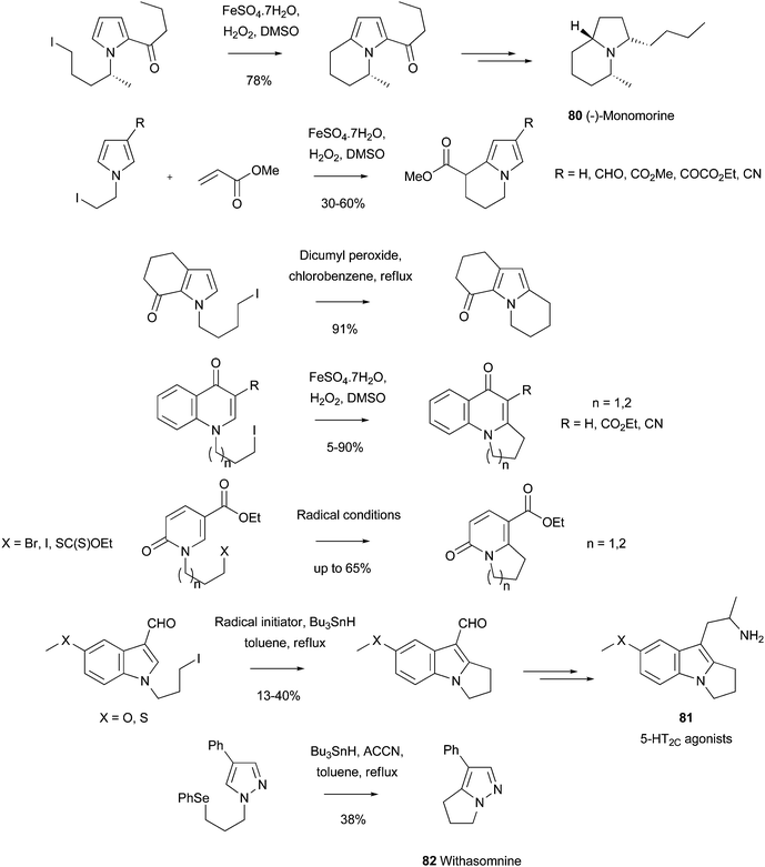 Intramolecular radical additions providing biologically-active natural products and 5-HT2C agonists135–142