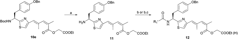 Reagents and conditions: (a) TFA, CH2Cl2; (b) EDCI, DMAP, R1′COOH, CH2Cl2, (c) LiOH, MeOH/H2O, rt.