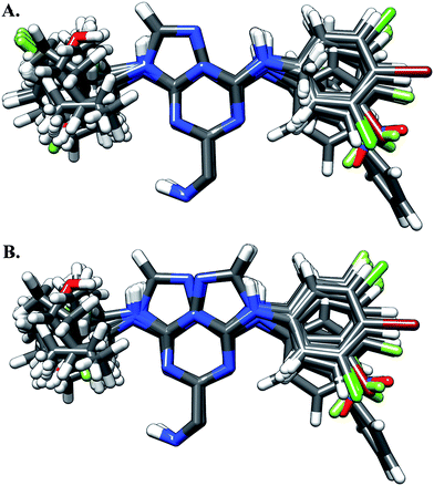 Different alignments used in this study: (A) is based on crystallographic data of compound 23 bound to cruzain; (B) is based on the fact that the S2 pocket has a predilection for hydrophobic residues.