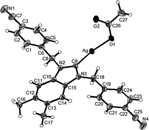 
            X-Ray diffraction structure of 4d; molecule; thermal ellipsoids are drawn on the 50% probability level.