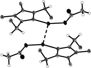 Dimer held together by Ag⋯Ag interaction of 4f; thermal ellipsoids are drawn on the 50% probability level, phenyl groups are represented by their ipso carbons only.