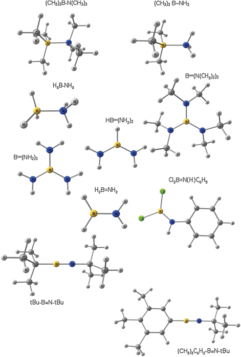Optimized structures of the molecules with multiple boron–nitrogen bonds.