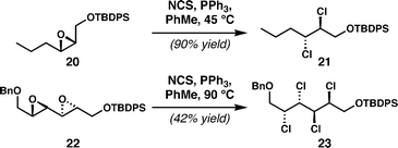 Tanaka and Yoshimitsu's deoxydichlorination of epoxides.