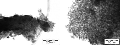 
            TEM images of samples A (left) and B (right).