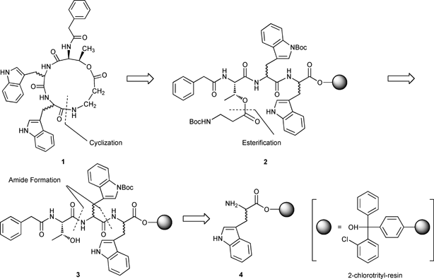 Proposed retrosynthesis of xenematide (1).