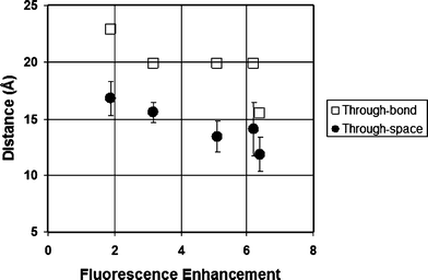 Correlation between fluorescence enhancement and maleimide–fluorophore distance (see Table 1).