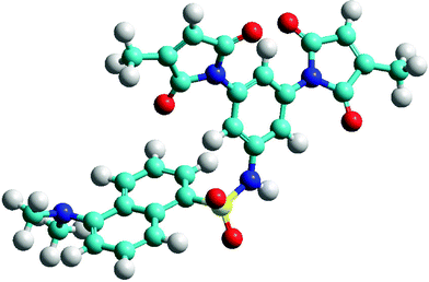 Minimised structure of fluorogen 21, showing proximity of dansyl fluorophore to maleimide group.