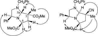 
          n.O.e correlations to determine relative stereochemistry of cycloadducts 9a and 9e.