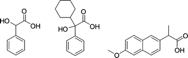 
              Mandelic acid (a), α-cyclohexyl mandelic acid (b) and naproxen (c).