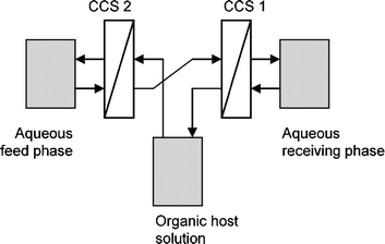 The setup used by De Vries et al.89 incorporating continuous centrifugal extractors (CCS) to facilitate phase transfer.