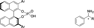 Diaryl-BINOL phosphoric acid extractant (left) and primary amine substrate (right).