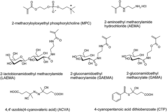 Structures of the monomers, initiator and chain transfer agent.