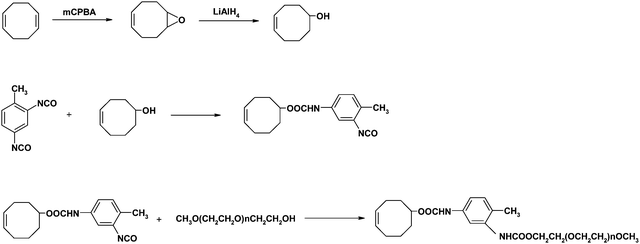 Synthesis route of cyclooctene-PEG macromonomer.