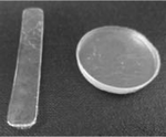 Bar- and coin-shaped samples for the tensile test and the oscillatory shear melt rheological study.
