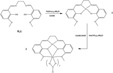 Reaction scheme for the syntheses of complexes 1–2