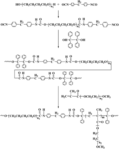 Synthesis of PU-g-PEG copolymersvia a PU macroiniferter.