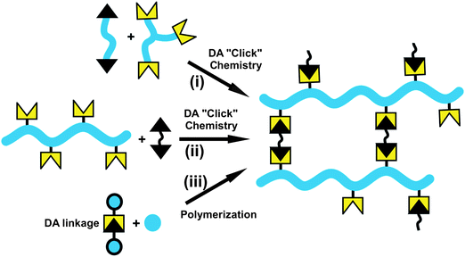 General strategies for the synthesis of polymer network via DA cycloaddition reactions.
