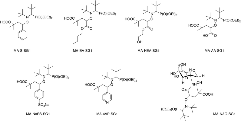 Functionalized alkoxyamines obtained by 1,2-IRA onto various olefins.