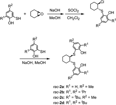 Synthesis of racemic trans-1,2-dithiocyclohexanediyl-bridged 5–5–5 [OSSO]-type ligands.