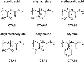 The structure of typical polymer chain ends, resulting from the use of trithiocarbonate RAFT agents.
