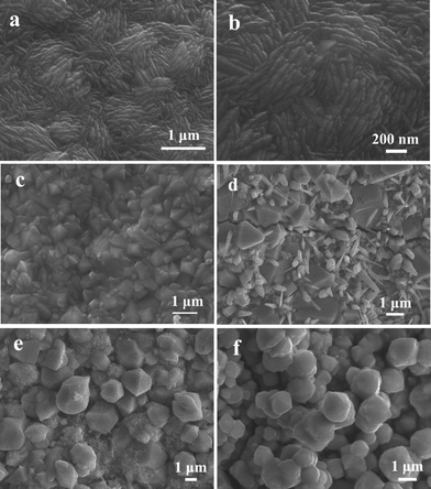 The SEM images of samples. (a) SEM images of Sample 1; (b) is enlarged picture of (a); (c) Sample 2; (d) Sample 3; (e) Sample 4; (f) Sample 5.