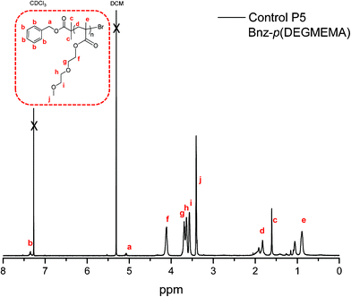 
            1H NMR of control P5: Bnz-p(DEGMEMA).