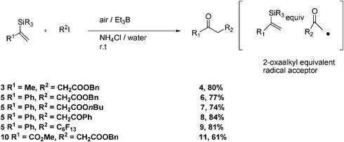 Synthesis of ketones from silylalkenes and alkyl iodides in water.