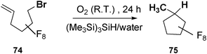 (Me3Si)3SiH-mediated radical cyclization of 6-bromo-3,3,4,4,5,5,6,6-octafluoro-1-hexene in water.