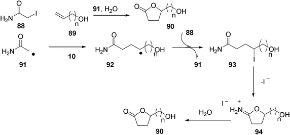 Mechanism proposed for the formation of lactones from iodoacetamides and alkenols in water