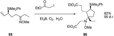 Radical cyclization of ketoximes in water.