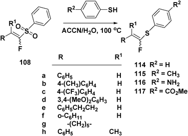 Thiodesulfonylation of (E/Z)-(α-fluoro)vinyl sulphides.