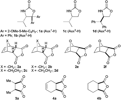 Structures of chiral oxazolidin-2-ones and anhydrides.