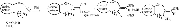 
          Exo-trig mode of cyclizaion of sulphanyl radical addition intermediate.