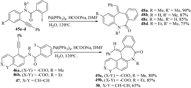 Synthesis of benz-azepinone derivatives by reductive Heck cyclization.