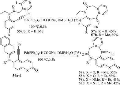 Synthesis of benzoxocine derivatives by reductive Heck reaction.