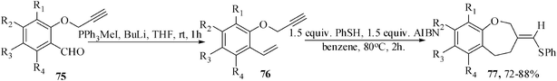 Thiophenol-mediated formation of benzoxepine derivative.