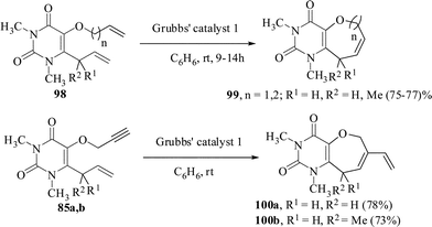 Construction of oxocine derivatives by diene and enyne metathesis reaction.