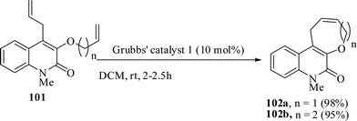 Syntheis of quinolone-annulated oxepines.