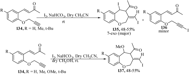 Molecular iodine-mediated synthesis of benzoxepine derivatives.