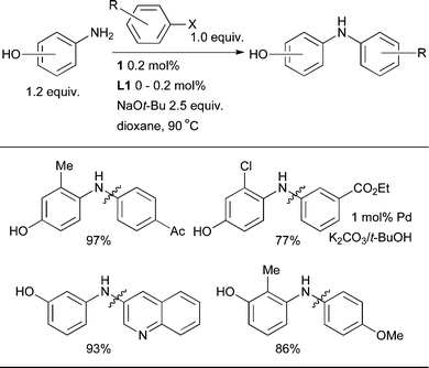 
            L1-based catalyst systems permit the selective N-arylation of aminophenols.