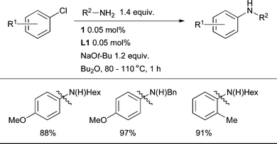 
            L1 permits the coupling of 1° aliphatic amines with low catalyst loadings and short reaction times.