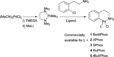 Synthesis of amine bound oxidative addition precatalysts.
