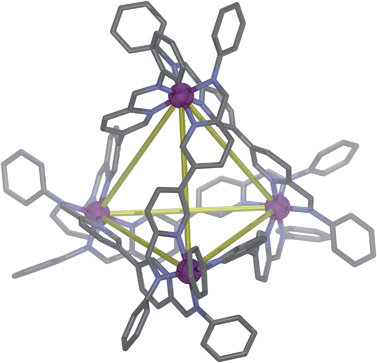 Schematic representation of the crystal structure of [MeCN ⊂ 1]8+ (hydrogens, solvents and anions removed for clarity).