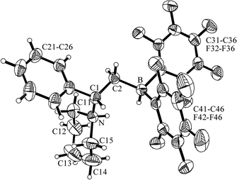 Molecular structure of the zwitterionic hydrogen activation product 9b.