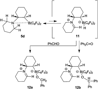 Reactions of the N/B FLP 5d with carbonyl compounds