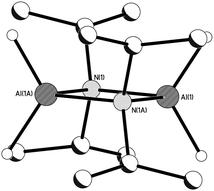 The potential catalytic intermediate 7. H-atoms have been removed for clarity, except the hydrides: Selected bond lengths (Å) and angles (°): Al(1)–N(1) 1.9636(8), Al(1)–N(1A) 1.9679(8), Al(1)–H mean 1.55, N(1)–Al(1)–N(1A) 91.22(3), Al(1)–N(1)–Al(1A) 88.78(3).