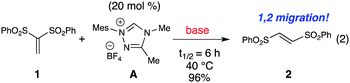 
          Isomerization of 1,1-bis(phenylsulfonyl)ethylene.