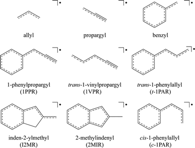 Resonance-stabilized radical structures.