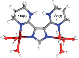 The B3LYP/LANL2DZ geometrically-optimized model for the [Co2(L1)(H2O)8]3+ fragment showing the different thp rings proximity to coordinated CoII ions.