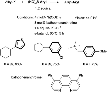
            Ni-catalyzed Suzuki coupling of secondary alkyl halides using a phen-type ligand.
